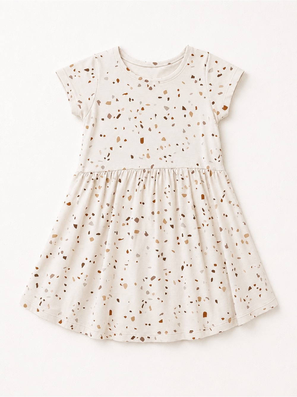 Jax & Lennon Cream Terrazzo Print Short Sleeve Dress / Twirl Dress / Bamboo